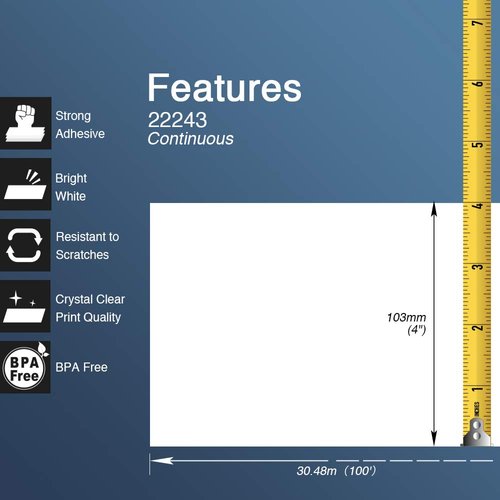 BETCKEY - Compatible with Brother DK-2243 (4" x 100', Removable) Continuous Length Shipping Labels, Compatible for Brother Desktop Label Printers [1 Roll Continuous Labels, Removable]