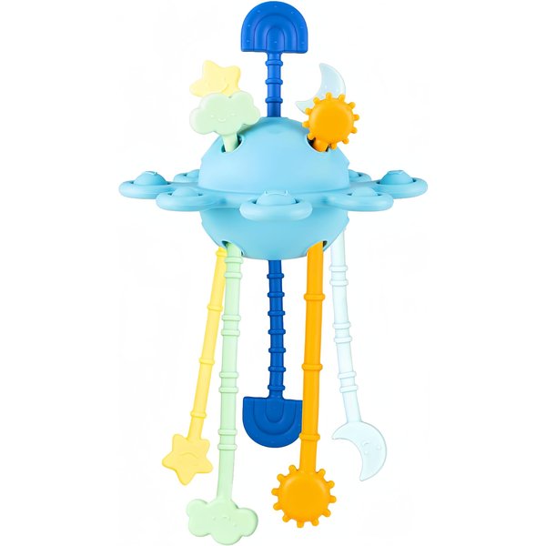 TinyHalo Montessori Toys for Baby 6 Months+, UFO Sensory Toys for Toddlers 1-3, Silicone Baby Teething Strings, Travel Toy for Infant, Gift for Baby Shower, Baby Easter Basket Stuffers (Turquoise)