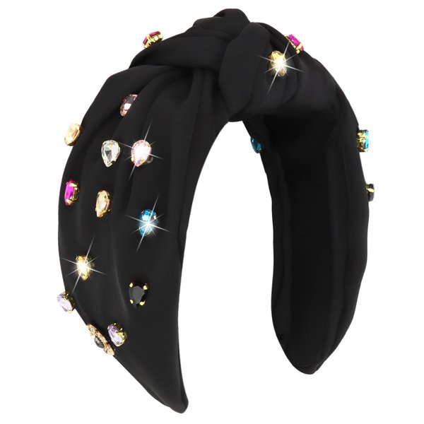Ondder Black Headbands for Women Top Knot Wide Headband Head Band Fashion Crystal Womens Headband Shiny Rhinestone Jeweled Kntted Headband for Women's Hair Non Slip Hair Accessories for Women Girls