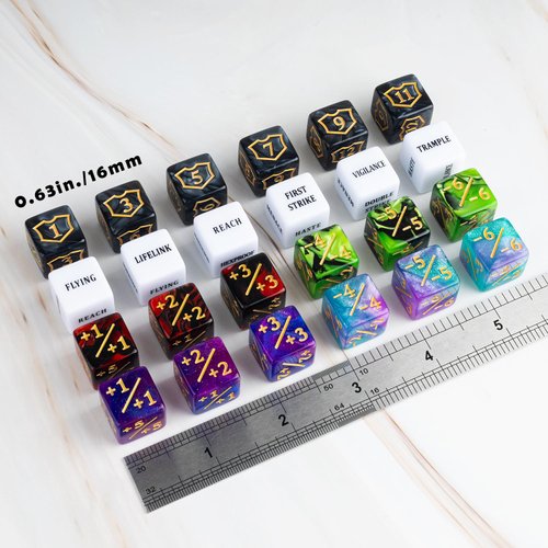 63 Pieces MTG Dice Counters Bulk Ability Keywords MTG Tokens Shield Life Counter 6 Sided Dice Set for Magic The Gathering,TCG,Cards Gaming Accessories