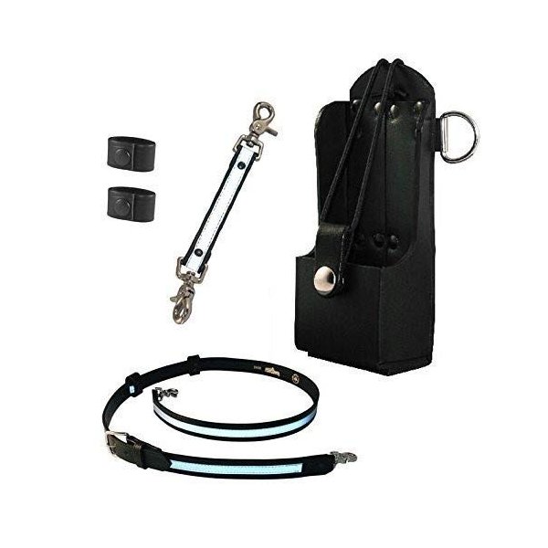 Boston Leather Firefighter's Bundle- Reflective Anti-Sway Strap for Radio Strap, Reflective Radio Strap/Belt, Firefighter's Radio Holder (for Motorola HT750 / HT1250), 2 Cord Keepers