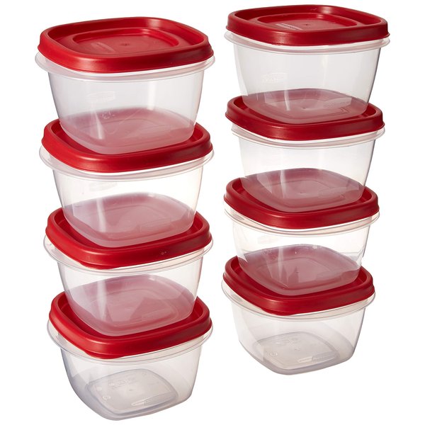 Rubbermaid 7J60 Easy Find Lid Square 2-Cup Food Storage (Pack of 8 Containers), No Size, Red/Transparent