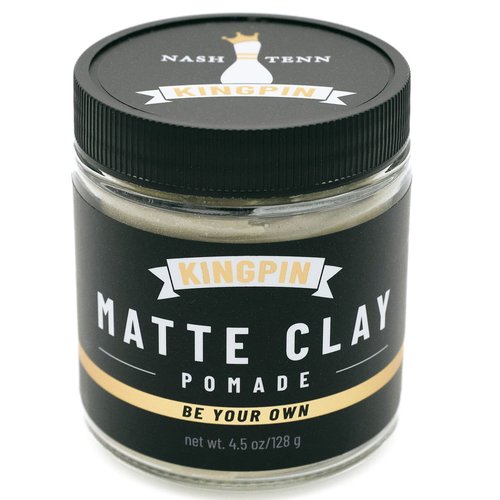 KINGPIN Matte Clay Pomade Hydrating hair clay for men. Medium, flexible hold and natural matte finish. Never flakes or hardens, fresh clean scent. Great for all hair types 2.5 oz. (Travel Size)