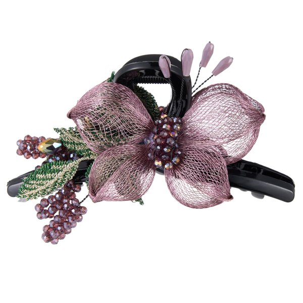 Hair Clips for Women - Copper Wire Hand-woven High-level design Hair Claws Elegant Flower Hair Accessories, Crystal Hair Claw Barrettes for Girls Thin Thick Hair, Mother's Day Gifts (Pink)