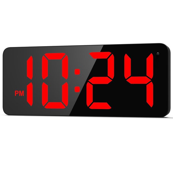 LED Digital Wall Clock with Large Display, Big Digits, Auto-Brightness, 12/24Hr Format, Modern Electric Small Silent Wall Clock for Living Room, Bedroom, Classroom, Farmhouse, Kitchen, Office - Red