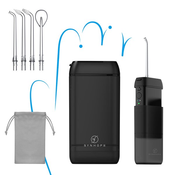 Water Flosser [ Mini Cordless Portable ] Oral Irrigator Water Teeth Cleaner Pick, Telescopic Water Tank, 3 Modes & IPX7 Waterproof, Home & Travel Water Flossers for Teeth, Braces Bridges Care (Black)