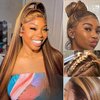 360 Lace Frontal Wig Honey Blonde Highlight 360 Human Hair Wig Ombre P4/27 Colored Straight Full Lace 360 HD Transparent Lace Brazilian Virgin Human Hair Wigs Free Part Pre Plucked 150 Density 18 Inch