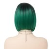 Salaibs Green Bob Wigs for Women Dark Root Short Ombre Green Straight Hair Wig Middle Part Natural Fiber Daily Wig