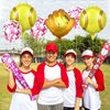 RUMIA Softball Balloons Set, 8 Pc Aluminum Foil Balloons for Girls Kids Teens Sport Themed Birthday Baby Shower Party Supplies, Round Shape, Confetti, Bells, Unisex