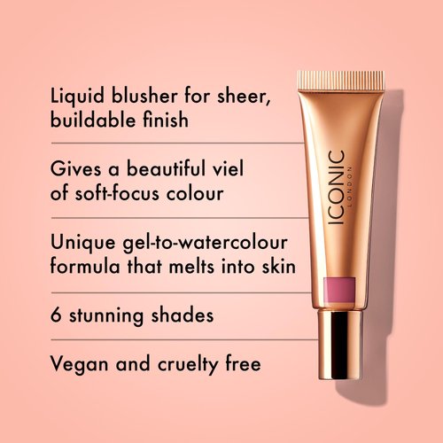 ICONIC LONDON Sheer Blush | Lightweight Liquid Cream Blush, Cruelty Free, Vegan Makeup, Fearless Flush (Dark Red) 0.42 Fl oz