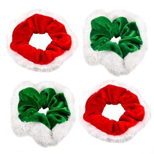 MOONBCT Glitter Sequins Christmas Hair Scrunchies Fabric Silver Red and Green Ponytail Holder Elastics Hair Ties Hair Bands Hair Accessories for Women and Girls Dance,Bachelorette Weekend,School (4 Pcs Flannel)