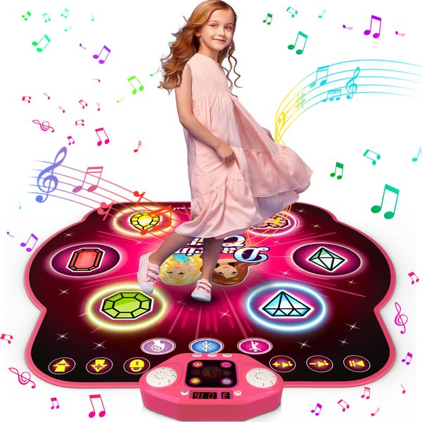 Dance Mat Toys for 3-12 Year Old Girls, 6-Button Kids Dance Mat Bluetooth Dance Pad, Light-up 6 Game Modes Dance Mat for Kids, Christmas/Birthday Gifts for 3-5 6 7 8 9 10+ Year Old Kids