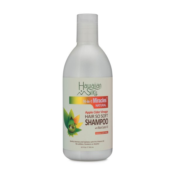 Hawaiian Silky Apple Cider Vinegar Daily Shampoo Sulfate-Free, 12 fl oz - Black Castor Oil Enriched Extract - Treat Dry and Damaged Scalp | for Men, Women & Kids 14-in-1 Miracles
