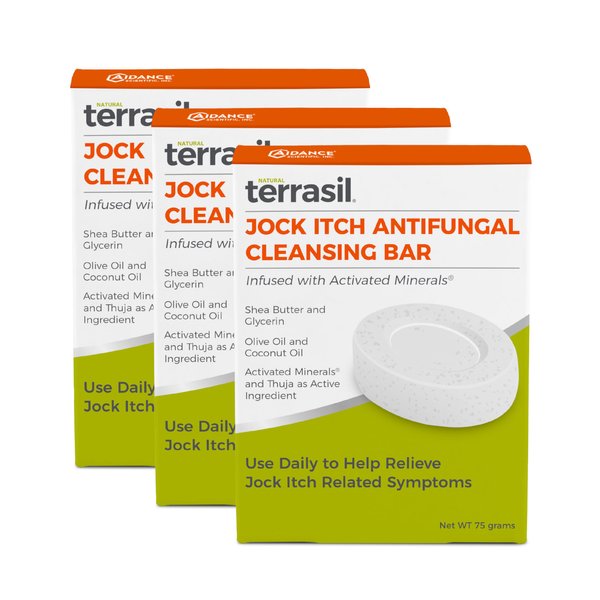terrasil Jock Itch Soap Bar for Jock Itch Rash. Soothing Care & Treatment for Burning, Itchy, Scaly, Irritated Skin. All Natural, Hypoallergenic Approved, Cleansing Soap Bar 75gm (3- Pack)
