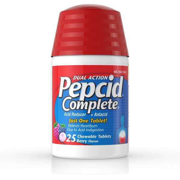 Pepcid Complete Acid Reducer + Antacid Chewable Tablets for Heartburn Relief, Berry Flavor, 25 ct.
