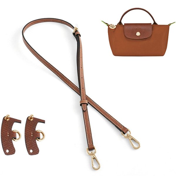 jiesinlov Leather Straps for Longchamp Bag Conversion Kit,Purse Straps Crossbody Adjustable Replacement for Long champ Le Pliage Original Mini Pouch Strap (BROWN-1)