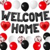 Welcome Home Decorations Black Red,Welcome Home Foil Balloon Banner with Confetti Balloons,Red Heart Balloons for Baby Shower Home Family Party Supplies