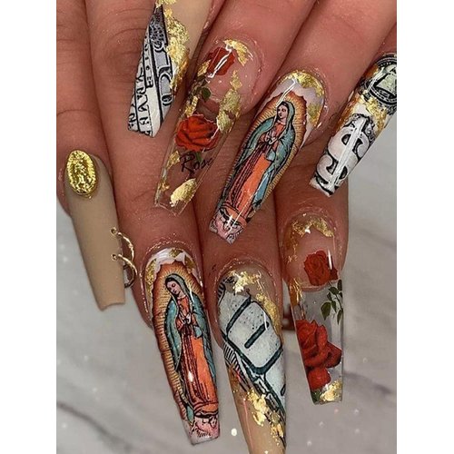 Virgen de Guadalupe Virgin Miary Our Lady of Guadalupe Virgencita Nail Art Decals San Judas Jude The Apostle Saint Nail Decals for Acrylic Nails or Press on Nails Immaculate Heart Nail Art kit (4)