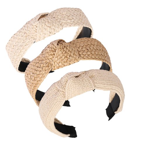 vowyore Fashion Rattan Wide Head Band Boho Headband Summer Bohemian Woven Headwear Hair Head Bands Hair Band for Woman Girl Hair Accessories