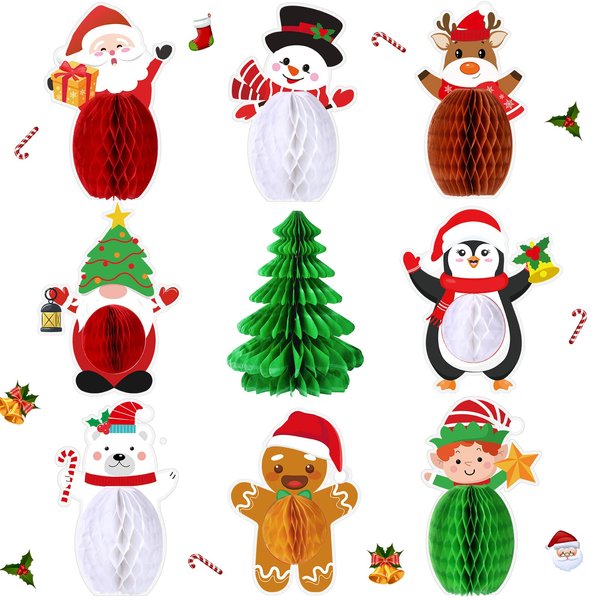 Merry Christmas Honeycomb Decor Christmas Honeycomb Centerpieces 3D Christmas Honeycomb Table Toppers Xmas Honeycomb Decorations Christmas Honeycomb Table Decoration for Holiday Table Dinner Party