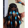 Jumwrit Bohemian Dreamcatcher Feather Headband Indian Gypsy Headpiece with Blue and Brown Feather Tassel Elastic Band Beaded Hairband Hippie Costume Accessories for Women and Girls