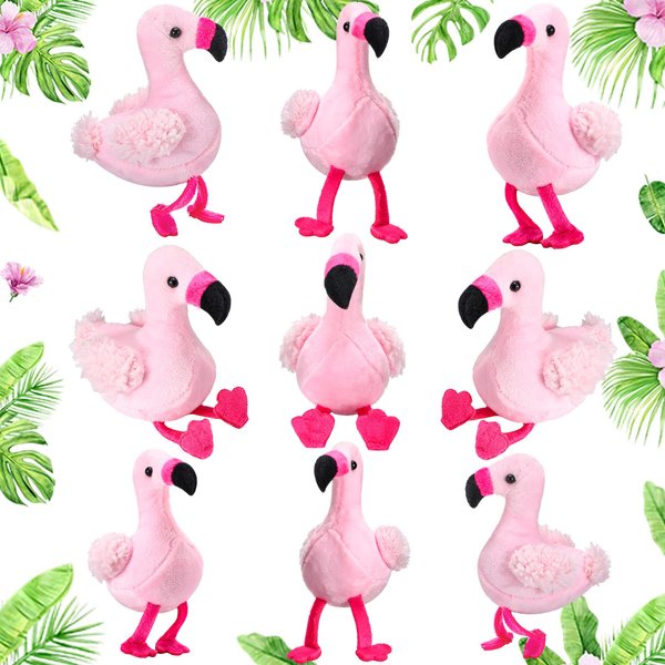 Jexine 9 Pieces Mini Stuffed Plush Toys Plush Stuffed Doll Cute Small Stuffed Animal Toy Hanging Ornaments Party Supplies Favors for Gifts Hawaiian Summer Beach Luau Party 5 Inch(Flamingo)