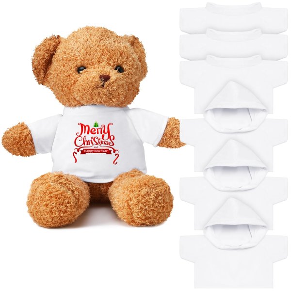 6 Pcs Sublimation Blank Bear Clothes, White Basic Fleece Tee Shirt T Shirts White Sublimation Blank White Bear Hoodie Stuffed Bears DIY