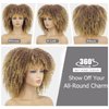 KEAT Short Afro Curly Wigs for Black Women, Brown Blonde Kinky Curly Fluffy Hair Wig with Bangs, Cute Fashion Natural Looking Heat Resistant Full Synthetic Wig for Daily Party K011BR