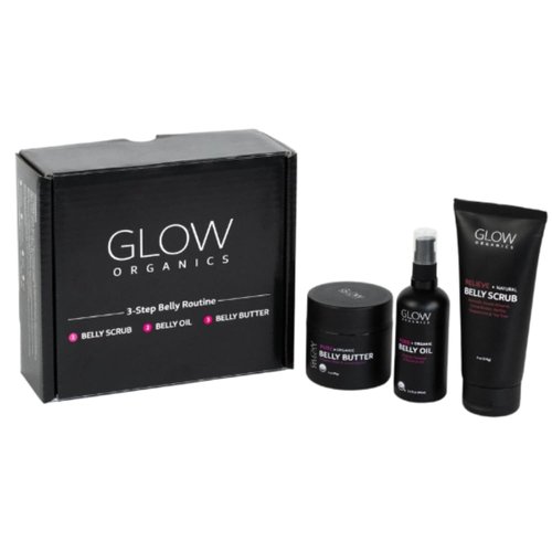 Glow Organics Pregnancy Bump Box, 3-Step Routine, Kit with Belly Scrub, Oil and Butter for Stretch Marks, Organic, Maternity Skin Care, Clean Beauty, The Perfect Gifts for Expectant Moms