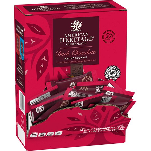 American Heritage Chocolate, Artisanal Tasting Squares, 57% Cacao, Dark Chocolate with Hints of Vanilla, Orange, and Cinnamon in a Single Bite (36 Pieces)