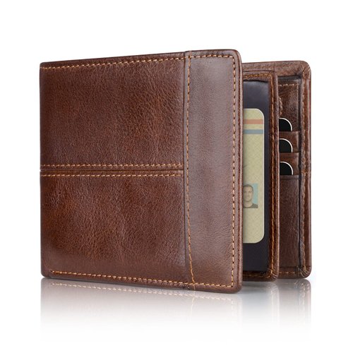Swallowmall Mens Wallet RFID Genuine Leather Bifold Wallets For Men, ID Window 15 Card Holders Gift Box