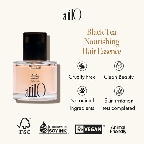 ANILLO Black Tea Nourishing Hair Essence 50ml / 1.69 fl. Oz, Daily Vegan Haircare with Premium British Black Tea, Green Tea Oil, Protein & Biotin for Nourishment, Paraben Free