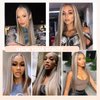 GJRainDY Highlights Blonde Synthetic Lace Front Wigs for Women Straight Brown Mixed Blonde Color Long Hair Wig 13x4 Free Part Lace Wig Thick Soft Heat Resistant Glueless Lace Front Wig Fiber Hair