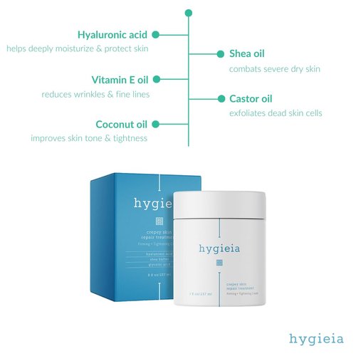 Hygieia Crepey Skin Full Body Moisturizing & Firming Cream – Tighten & Smooth Crepey Skin - Anti-Aging Moisturizer with Hyaluronic Acid, AHAs, and Natural Oils to Rejuvenate & Soften Aging Skin, 8oz