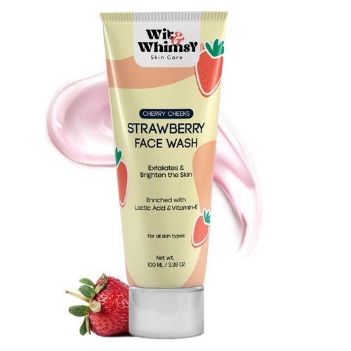 Wit & Whimsy Cherry Cheeks Strawberry Face Wash Enriched With lactic Acid & Vitamin E Authentic Ayurvedic Formulation For All Skin Types - 100ML (3.38 Oz)