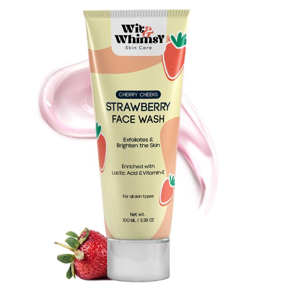 Wit & Whimsy Cherry Cheeks Strawberry Face Wash Enriched With lactic Acid & Vitamin E Authentic Ayurvedic Formulation For All Skin Types - 100ML (3.38 Oz)