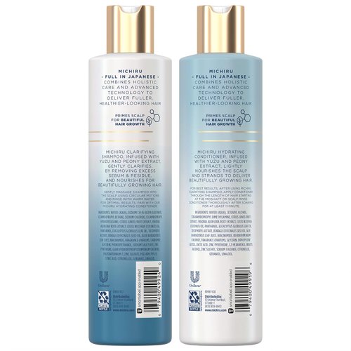 Michiru Clarifying Shampoo & Conditioner Set - Yuzu & Peony Extract, Japanese Hair Care, Hair Detox, Shampoo for Oily Hair & Hydrating Conditioner, 9 Oz Ea (2 Piece Set)
