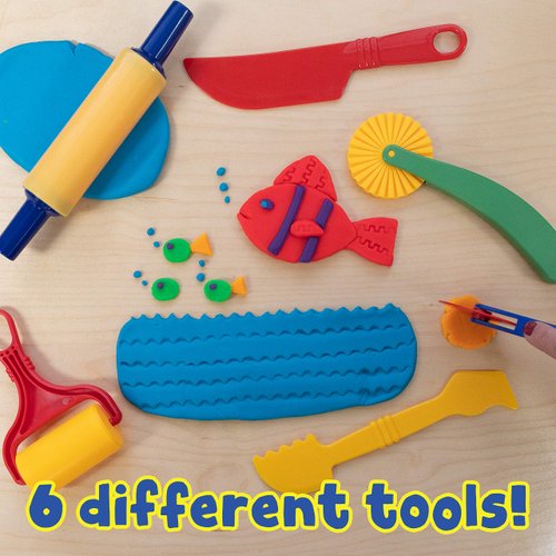 READY 2 LEARN Dough Tools - Set of 6 - Arts and Crafts for Kids - Sculpting Tools to Roll, Cut, Mold and Flatten - Art Supplies for Pottery and Dough