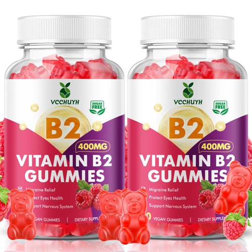 VCCHUYH Vitamin B2 Gummies for Kids & Adults, VIT B2 Riboflavin 400mg Supplement with Magnesium for Migraine Relief & Nervous System Support, Non-GMO, Vegan, Raspberry Flavor 120 Count