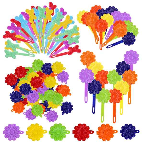 76 Pieces Self Hinge Hair Barrettes Plastic Hair Barrettes Hair Clip Pins Cartoon Design Hairpin Colorful Cute Hair Barrette Hair Clip Flower Bow Hair Barrettes for Girls (Random Color)