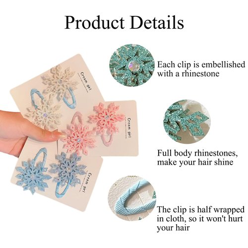 6PCS Snowflake Hair Clips Blue White Pink Christmas Hair Accessories for Women Girls Festive Snowflake Hairpins Xmas Hair Clips Holiday Hair Accessory Party Gifts