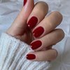 Press on Nails Dark Red Square Short Fake Nails Full Cover with Glossy Dark Red Extra Short False Nails Artificial Acrylic Nails with Designs for Women Girls 24 Pcs