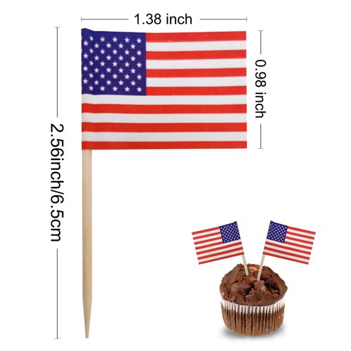 BLUE TOP 100 Pcs USA American Flag Toothpick Flags,Small Toothpick Mini Stick Cupcake Toppers Olympic Games Celebration Party Decoration Celebration Cocktail picks for Party Bar Sport events.