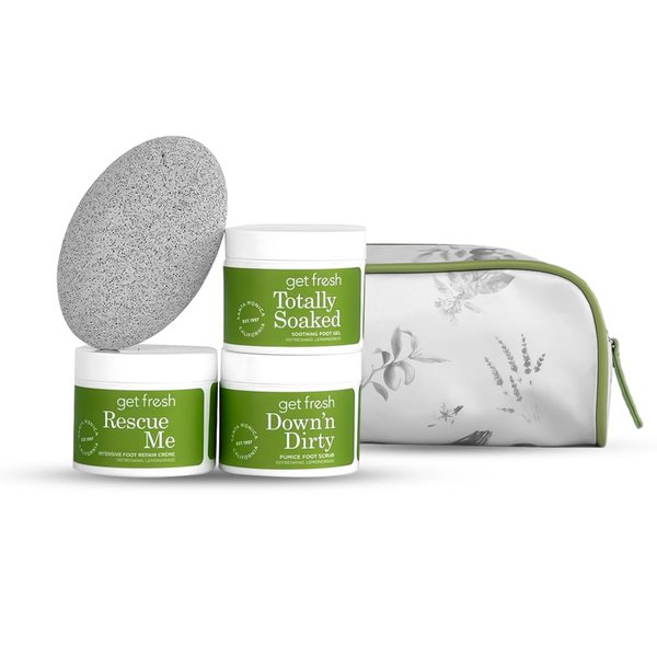 Get Fresh Relief For Tattered Tootsies 3-step at Home Foot Treatment 15.2 x 30.5 x 15.2 cm Feet Care Kit With Lemongrass Scent Includes Scrub For Cracked Heels Callus Remover Cream