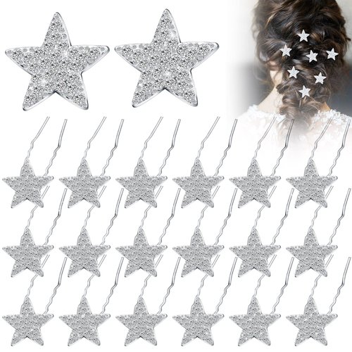 MTLEE 20 Pieces Star Rhinestone Pins Bling Hair Clips Crystal Wedding Hair Clips for Brides Glitter Star for Girl Women Hair Accessories (Gold)(Silver)