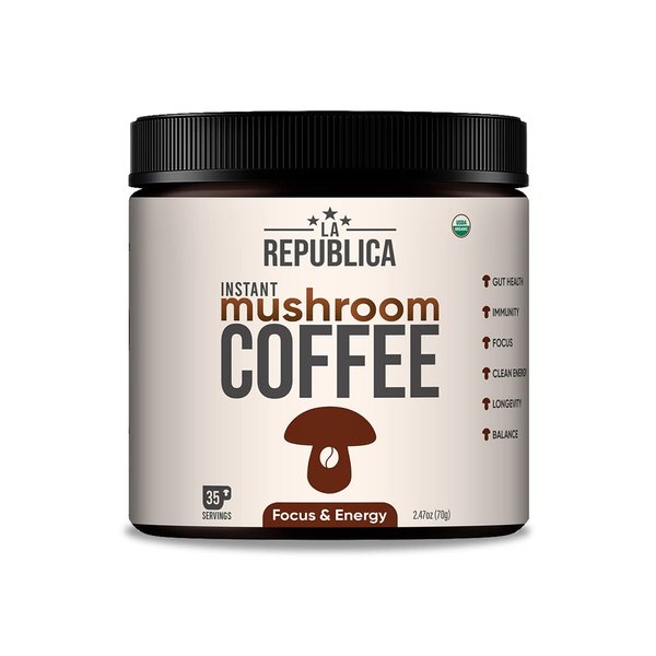 La Republica Organic Mushroom Coffee (35 Servings) Full-Fruiting Bodies no mycilium, Arabica w/Lion's Mane, Reishi, Chaga, Cordyceps, Shiitake, Maitake, and Turkey Tail