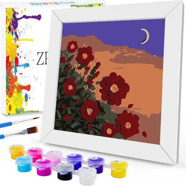 ZRIZQ Paint by Numbers for Adults Beginner Kids Ages 6-8-12 with Wooden Frame,Easy Paint by Numbers for Gift Home Decoration 8x8 Inch(Flowers 7)