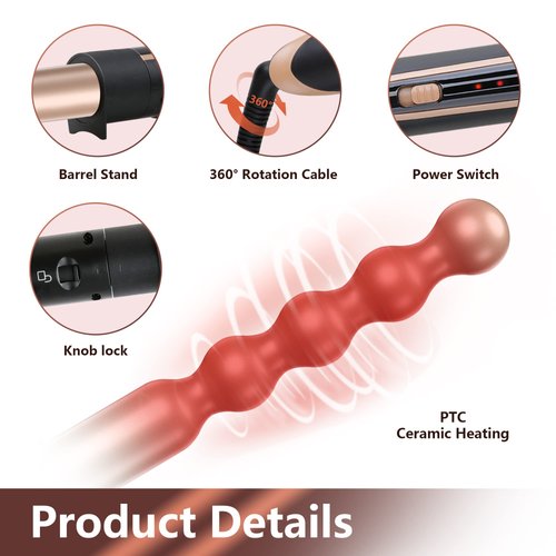 Erokicysh Wand Curling Iron 5 in 1 Hair Curling Wand Set Instant Heat Up 5 Interchangeable Ceramic Hair Wand Curling Iron Beach Waver Long Hair Curlers Iron 0.35-1.25 Inch Short Hair Crimper Women