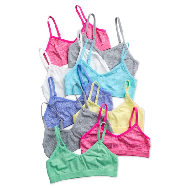 Sweet & Sassy Girls Seamless Training Bra Cami Training Bra Stretch Performance Seamless Bra 9 Pack, Size Medium, Spacedye