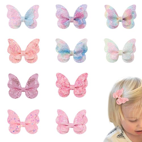 10 Pcs Shiny Baby Hair Bows For Girls Baby Hair Clips For Styling,Glitter Butterfly Hair Bow Clips Cute Toddler Hair Bows Bowknot Hair Clip Sparkly Baby Bows Hairclips Girl Bows Clips Hair Accessories